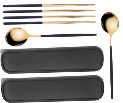 HOLIDYOYO 2sets Posate Da e in Inossidabile Inclusi Forchetta Cucchiaio Bacchette e Custodia Portatile Per Pranzi Al Picnic Asporto