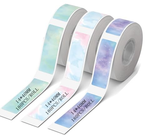 3 rouleaux de papier thermique imperméable adhésif pour imprimantes D30/P11/HP1, 14 × 40 mm, adapté à une utilisation à la maison, à l'école et au bureau (180 étiquettes par rouleau) (Starlight)