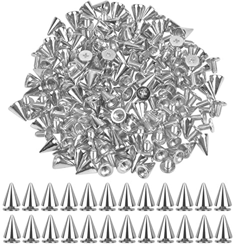 Remaches Punk Tachuelas Remaches Cono de Cuero 100 Pzs 7×10mm Tachuelas Decorativas para Ropa Cono Picos Remaches con Tornillo para Bricolaje Manualidades Cuero Bolsa Ropa Zapato Decoración (Plateado)