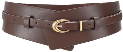 WHIPPY Damen Breiter Ledergürtel Mode Damen Kleidergürtel, 2-in-1 Taillengürtel mit Schmaler Gürtel für Anzüge, Kaffee, 75cm