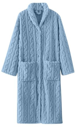 UUNBS Bata larga de felpa para mujer,Bata de baño suave y mullida con botones,Prenda de estar por casa cálida y cómoda de tejido afelpado
