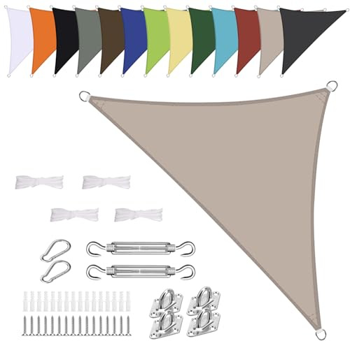 Vela ombreggiante Triangolare 5x5x7.1m Impermeabile Tenda a Vela Parasole Protezione Solare Anti UV per Giardino Esterno Terrazza-Taupe