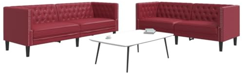 Yisssmeng 2-TLG. Chesterfield Sofa Set Weinrot Kunstleder 174/194 cm Breite mit Knopftuft Bequeme Zweisitzer & Dreisitzer Couch für Wohnzimmer Büro Lounge