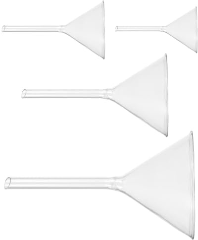 SUPVOX Embudos de Vidrio de Cuello Corto 4 Piezas (40 Mm, 50 Mm, 75 Mm, 100 Mm) Resistentes Temperatura para Laboratorio y Manualidades, Cristal Transparente Multiusos para Transferencia