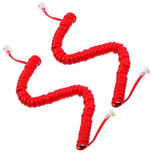 CATIEBYE Cavi Telefonici Arrotolati a Spirale 2 Pezzi, Cavo Telefono Fisso Design a Molla, Facile Installazione senza Attrezzi, Cavo Cornetta per Casa e Ufficio, Colore Rosso