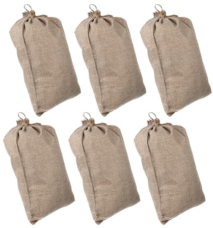 NULYLU Sacchetti in Juta Coulisse Riutilizzabili per Verdure 6 Pezzi Beige 20x30 Cm Sacchetti Ecologici per Conservazione Alimenti e Piante