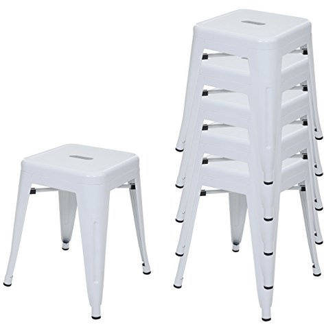 Mendler 6er-Set Hocker HWC-A73 Metall Industriedesign stapelbar - weiß | Metallhocker, Sitzhocker