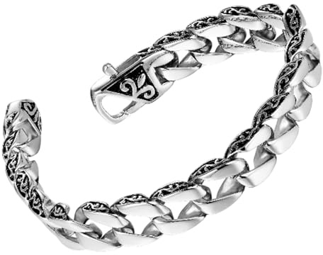Urban Jewllery Schönes Lilien-Gliederarmband für Männer aus Edelstahl (silbern, 21,5 cm)