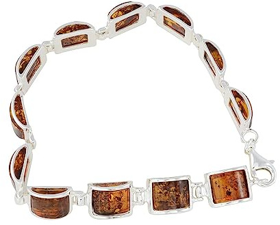 HolidayGiftShops Sterling Silver Honey Baltic Amber Bracelet Lottie, Genuine Baltic Amber Bracelet for Women, Amber Jewelry for Women, Amber Bracelets for Adults, Sterling Silver Collection