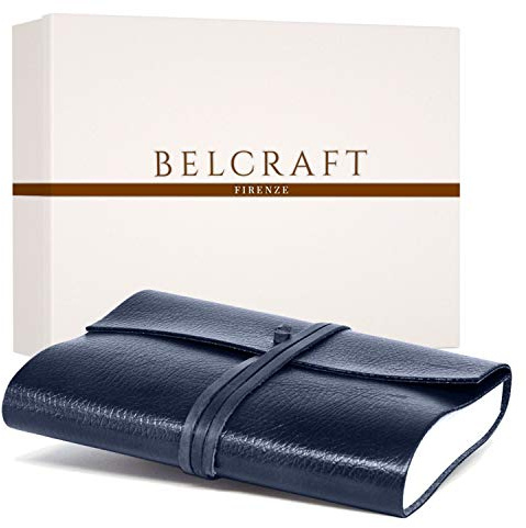 BELCRAFT Tivoli A5 mittelgroßes Notizbuch aus recyceltem Leder, Handgearbeitet in klassischem Italienischem Stil, Geschenkschachtel inklusive, Tagebuch A5 (15x21 cm) (Blau (ohne Linien))
