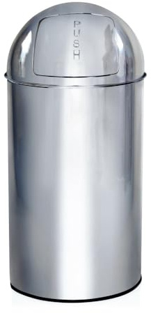 hjh OFFICE 741007 Poubelle XXL PUSH Chrome 50L Collecteur de déchets rétro avec clapet à poussoir