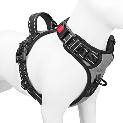 PHOEPET Anti-Zieh-Hundegeschirr, reflektierend, verstellbar, mit Clip an der Vorderseite, Weste mit Griff, 2 Metallringe, 3 Schnallen, einfach an- und auszuziehen, Größe XS, Grau