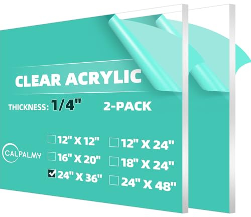 CALPALMY (2-Pack) 24 x 36 Clear Acrylic Sheet Plexiglass 1/4” Thick; Use for Craft Projects, Signs, Display Cases, Sneeze Guard and More; Cut with Cricut, Engraver, Power Saw or Hand Tools