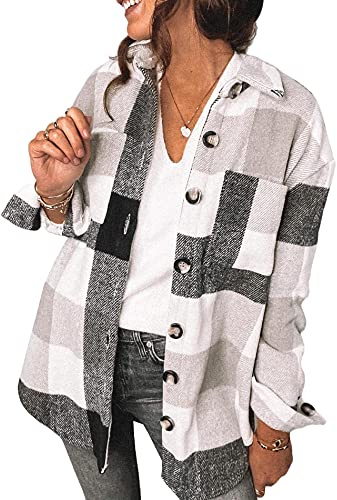 HAHAEMMA Veste pour femme - Style urbain - Chemisier surdimensionné à carreaux - Automne - Hiver - Loisirs - Chemisier à carreaux rétro - Veste basique, Noir/blanc, XXXL