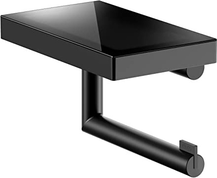 KEUCO Reva Toilettenpapierhalter, offene Form, mit Ablage, Metall schwarz | Made in Germany, schwenkbar, inkl. Schrauben und Dübel, Klopapierhalter zum Bohren