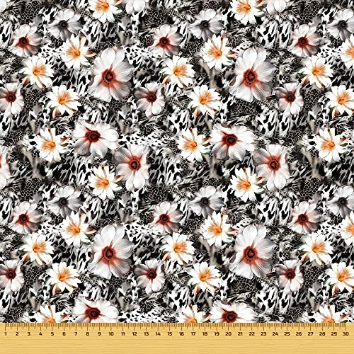 HEKO PANELS Oxford Wasserdichter Stoff Meterware Polsterstoff Meterware für Dekostoff, Outdoorstoff-Polyester-Markisenstoffe Reissfest, Schmutzbeständig-Weiß Margaretki auf Schwarz, 155 cm, DR049