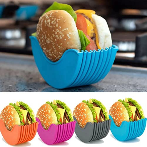 Anoudon 4Pcs einziehbare Burger Fixed Box, justierbare Hamburger Halter, BPA-frei, Geschirrspüler Safe Hamburger Clip, Burger Halter für Burger Liebhaber