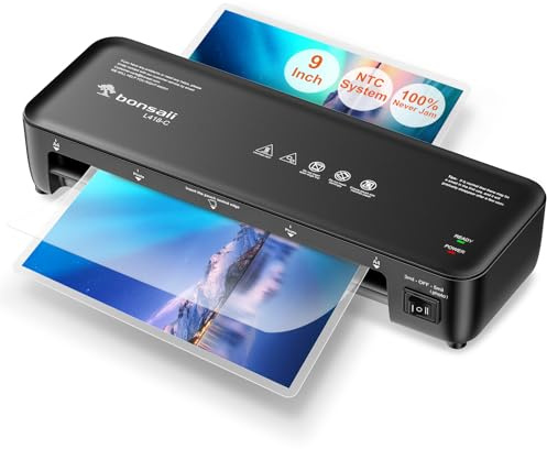 Bonsaii Laminator, 9 Inch Thermal Laminator Machine with Never Jam Technology for Doc/Posters/Photo, Personal Laminating Machine Simple Convenient for Home, Office and School Black
