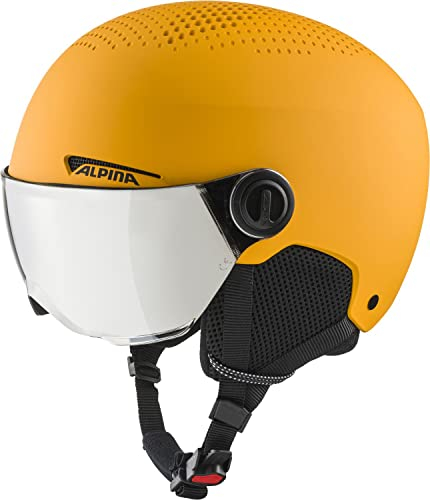 ALPINA ZUPO Visor Q-LITE - hochwertiger & sicherer Skihelm für Kinder, mit abnehmbaren Ohrenpolstern, mit kontrastverstärkendem Visier - Burned-Yell. matt - M (51-55 cm)