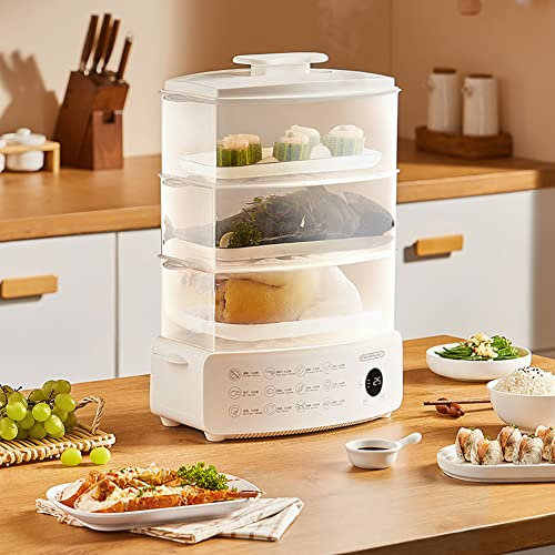 Vaporera eléctrica de 3 niveles, vaporera eléctrica de alimentos de 12 l con cita inteligente las 24 horas, pantalla táctil, 12 menús principales, 9 s sin vapor, para cocinar sopa, verduras, carne