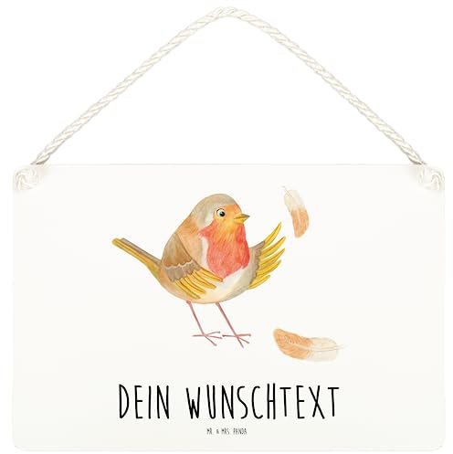 Mr. & Mrs. Panda Türschilder mit Namen Rotkehlchen Federn DIN A6 - Personalisierte Geschenke, Lustige Sprüche, Spruch Motivation, Vogel, personalisiert, Schild, Personalisiertes, Namensschilder
