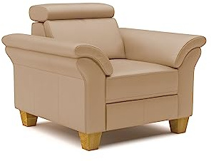 CAVADORE Echtleder-Sessel Ammerland / Sessel im Landhaus-Stil mit Federkern + Kopfteilverstellung / 101 x 84 x 93 / Leder Beige