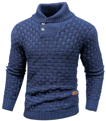 Qinfren Homme Pull à Col Roulé à Deux Boutons | Basique,Slim Fit,Chaud en Maille,Sweater,Chaud,Col de Pull,Couleur Unie