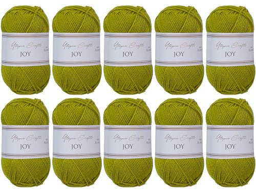 Utopia Crafts JOY Uni Strick- und Häkelgarn, Weich, Pflegeleicht, 100% Polyacryl, 10x 50 g Knäuel, 150m (Olivenöl)