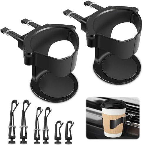Porte Gobelet Voiture, 2 Pièces Porte gobelet de Ventilation de Voiture, Porte-gobelet de Voiture Réglable pour Grille d'Aération de Voitures, Camions, Camping-Cars