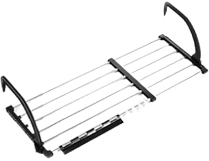 JUSHZ Platzsparende Kleiderbügel Schwarz Haken Metall Hangers Clothes Bügel Kleiderständer Schuhtrockner Vor Dem Fenster Zusammenklappbarer Hängeständer Für Den Balkon Edelstahl (42-73x32CM,Black)