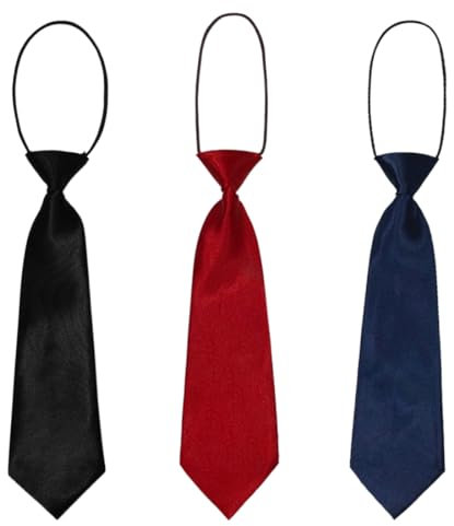 3 Stück Kinder Krawatte, Jungen Krawatte, Vorgebunden Krawatte mit Gummiband, Seidenlook,Vorgebundene Krawatte,Satin Plain farbige formale Krawatte für Hochzeit Abschlussfeier Show,Universalgröße
