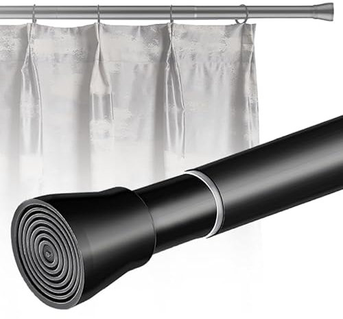 Barra Extensible Cortina Barra Cortina Ducha Ajustable y Extensible Para Cortinas De Ducha Barra Cortinas Extensible Barra Ducha Extensible Para Baño Ventana Armario (Negro 73-175cm，Φ25mm)