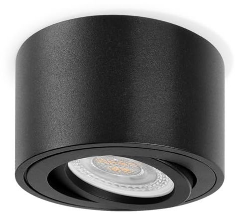 GeyouLux 1x Faretti LED Soffitto - Orientabile - Ø80x50mm Extra Piatto & Inclinabile a 38° - 5W 500LM 3000K - Con Modulo LED 230V Incluso - Alluminio - Faretto LED Interno, Lampada da Soffitto（Nero）