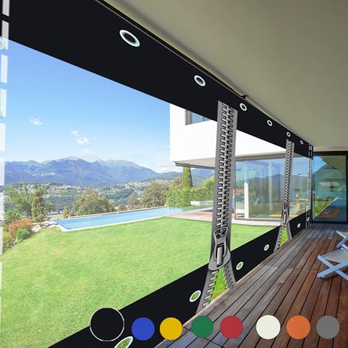 Transparent Tarpaulin Side Panels with Zip,Waterproof Clear Tarp Curtain,Outdoor Heavy Duty Splicing Tarpaulin with Eyelets,for Patio,Pergola, Porch, Gazebo,HxW-1.2x2.4m/3.94x7.87ft,Customisable