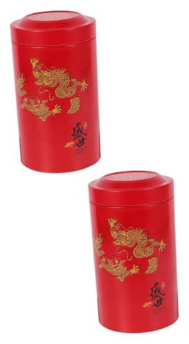 Amosfun 2St Teedose aus Metall Luftdichter Teebehälter chinesische Teedosen Müslidose Teeglas Snack Süßigkeitenglas Küchenkanister Zuckerdose mit Deckel Zuckerbehälter Kaffeedose Eisen rot