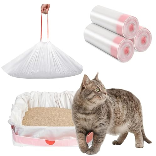 30 Stück Katzenklo beutel XL mit zugband,Tüten katzentoilette 1150 * 450mm | Cat Tray Liners/Katzentoilettenbeutel mit Zugbändern Kratzfeste Tüten für Extra Großes Katzenklo/Katzenklo Selbstreinigend