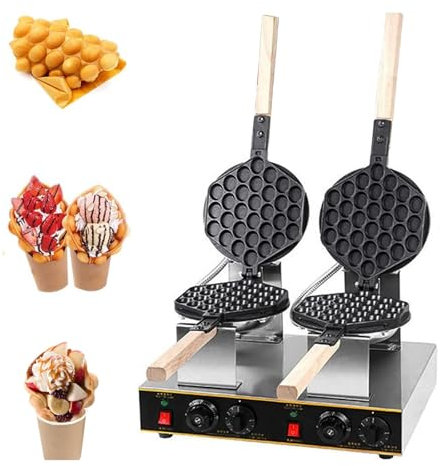 LHQYA Gaufrier À Bulles D'oeufs 1400W, Gaufrier À Bulles Commercial, 50-250 ℃ Réglable/Rotatif À 180 °/Plat De Cuisson Antiadhésif en Acier Inoxydable, pour Restaurant Boulangeries Snack-Bar