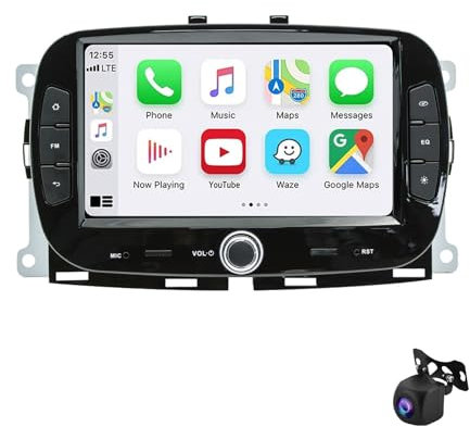 HIBIYA Double Din Android 12 Car Stereo with Bluetooth 7 Inch Touch Screen Car GPS Stereo Head Unit Navigation Radio For FIAT 500 2016-2019 Support 4G/WIFI/SWC/AHD Backup Camera(XY2 4Core 1+16G)