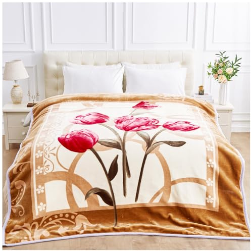 GC GAVENO CAVAILIA 2 Ply Reversible Flower Blanket Throw - Sherpa Fleece Bed Throw 4kg - Soft, Cozy, Thermal, Heavy Weight Blankets For Adult (200X240 cm) - Fluffy Large King Size Polyester Blanket