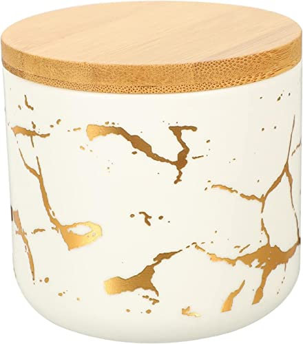 tazón de cerámica de azúcar, Azucarero de cerámica con tapa de madera, recipiente for condimentos, recipiente for condimentos, salero, organizador for cafetería, cocina, desayuno en casa(14.5*10cm)
