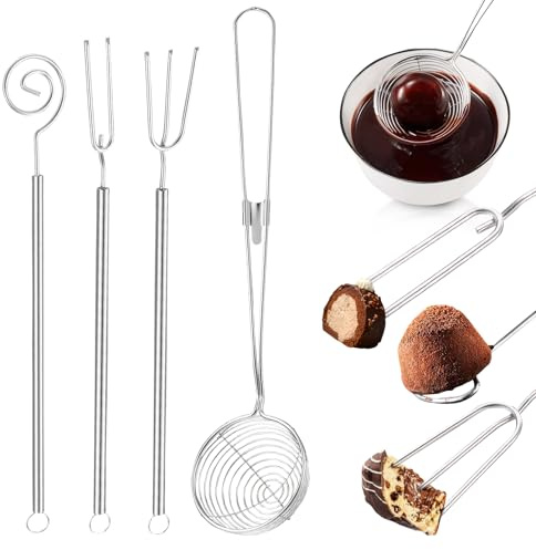 4 cucharas ranuradas, tenedor de chocolate para bombones, tenedor de fondue de acero inoxidable, cubiertos para bombones hechos a mano, dulces y trufas