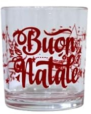 Omniacasa Set mit 12 Weihnachtsgläsern aus transparentem Glas, Aufschrift Frohe Weihnachten und verschneites Dorf, Farbe Rot, ideal für den Weihnachtstisch, robust und langlebig, Fassungsvermögen 30