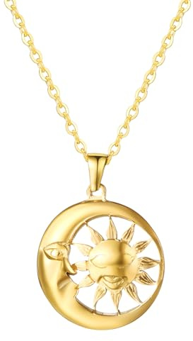 Flongo Collar Sol Luna Mujer: Colgante Chapado en Oro de Acero Inoxidable - Collar de Pareja de Amistad BFF de Moda Estilo 1