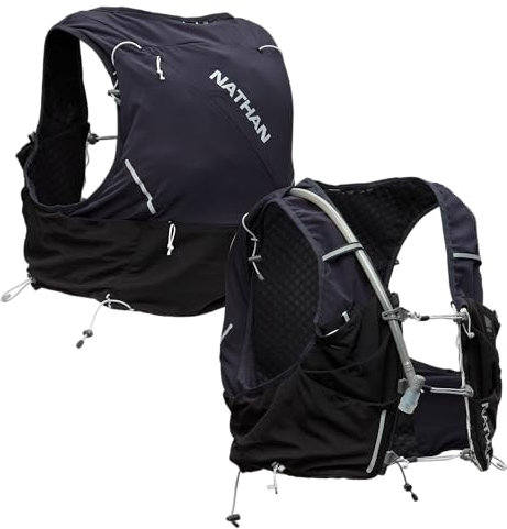 Nathan Hydration Vest 12L for Running & Hiking - Quick-Fit Adjustments, Breathable Mesh, 1.6L Insulated Bladder, Lightweight 8.8 oz, 6 Power Mesh Pockets, Diagonal Zip - Pinnacle Pro - Black - Large