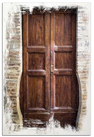 Wallario Wandbild aus Holz Holztür braun - 60 x 90 cm in Premium-Qualität: Brillante Farben