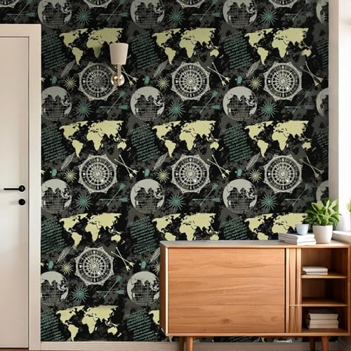 LACHEERY Noir Papier Peint Autocollant Mural Marin 44.5cm x 200cm Tapisserie Murales Papier Peint Chambre Enfant Vinyle Adhesif Noir Revetement Mural Film pour Meuble Salon Cuisine