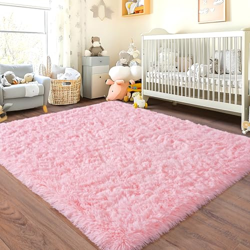 Chicnix Hochflor Flauschig Teppich Schlafzimmer 120x160 cm Rosa, Wohnzimmerteppich Weich Bettvorleger, rutschfest Teppich Shaggy für Wohnzimmer Kinderzimmer