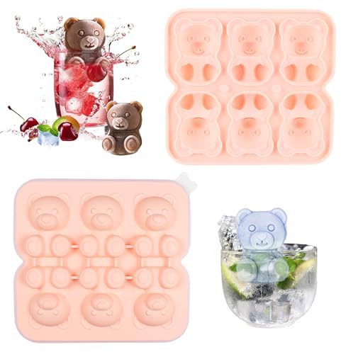 Shyllin 3D Bär Eiswürfelform, Eiswürfel Form, Bär Ice Cube Tray, Bär Eiswürfelformen, 3D Eiswürfelbehälter, Eiswürfel Form mit Deckel, Silikon Eiswürfelformbär für DIY Kaffee, Cocktail, Saft, Whiskey