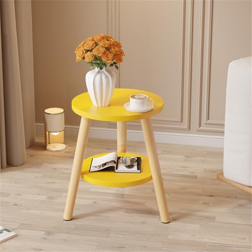 wintfarm Yellow Round Side Table, 2 Tier Round Coffee and Ideal Plant Side Table for Living Room,Bedroom,Small Spaces,Indoor Plant Stand,H52 x W40 x D40 cm (Yellow)
