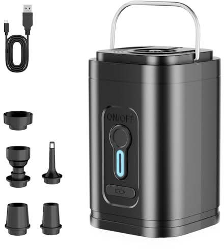 Elektrische Luftpumpe für Luftmatratze, mit LED-Campinglampe & 1200mAh Akku, Mini Luftpumpe mit 5 Düsen, Schnellfüllpumpe für Luftbett, Pool, Schwimmring, Matratze & Vakuumbeutel -Aufblasen & Absaugen